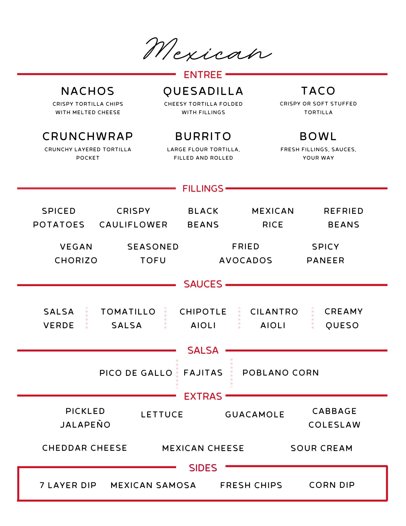 Mexican Catering Menu