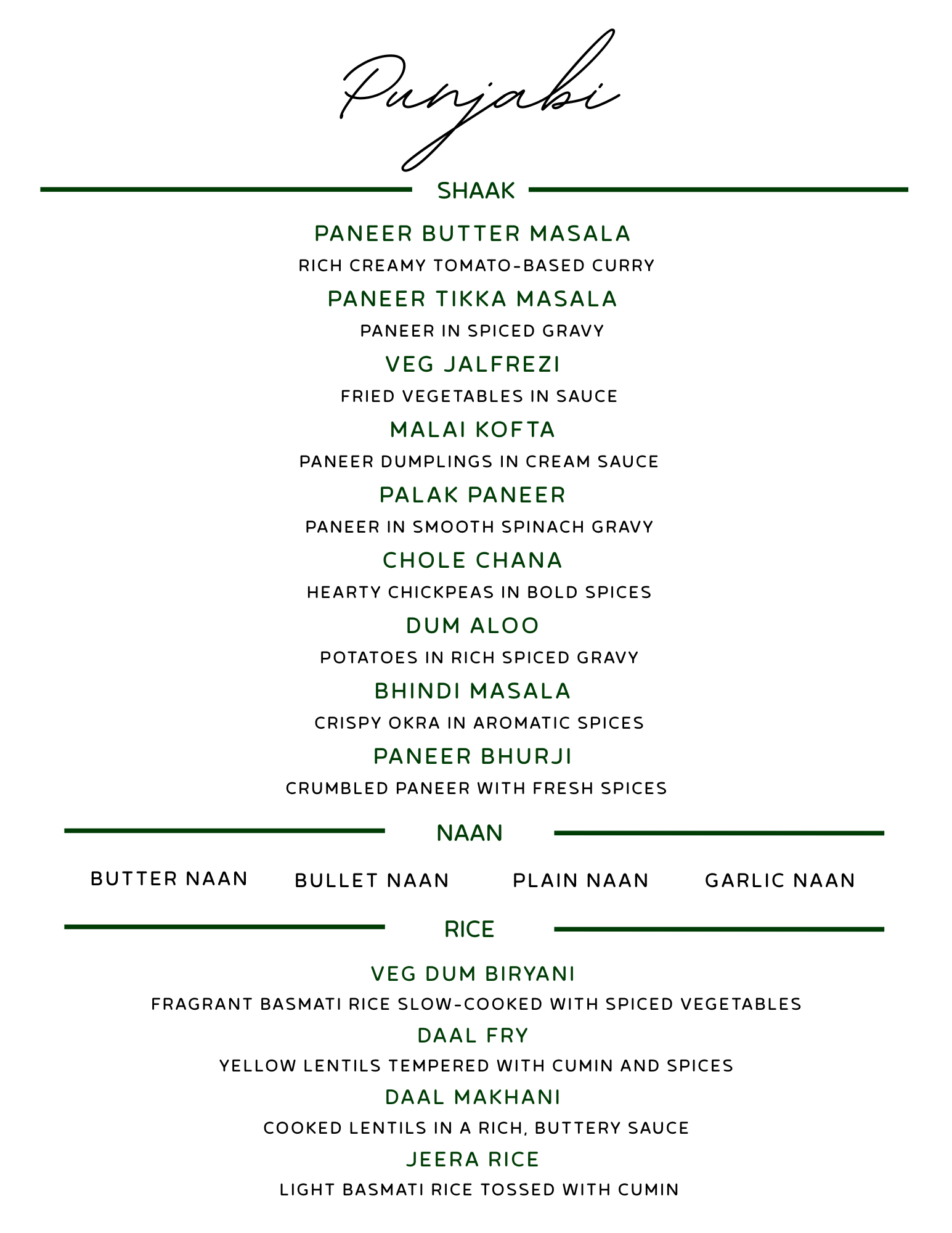 Punjabi Catering Menu