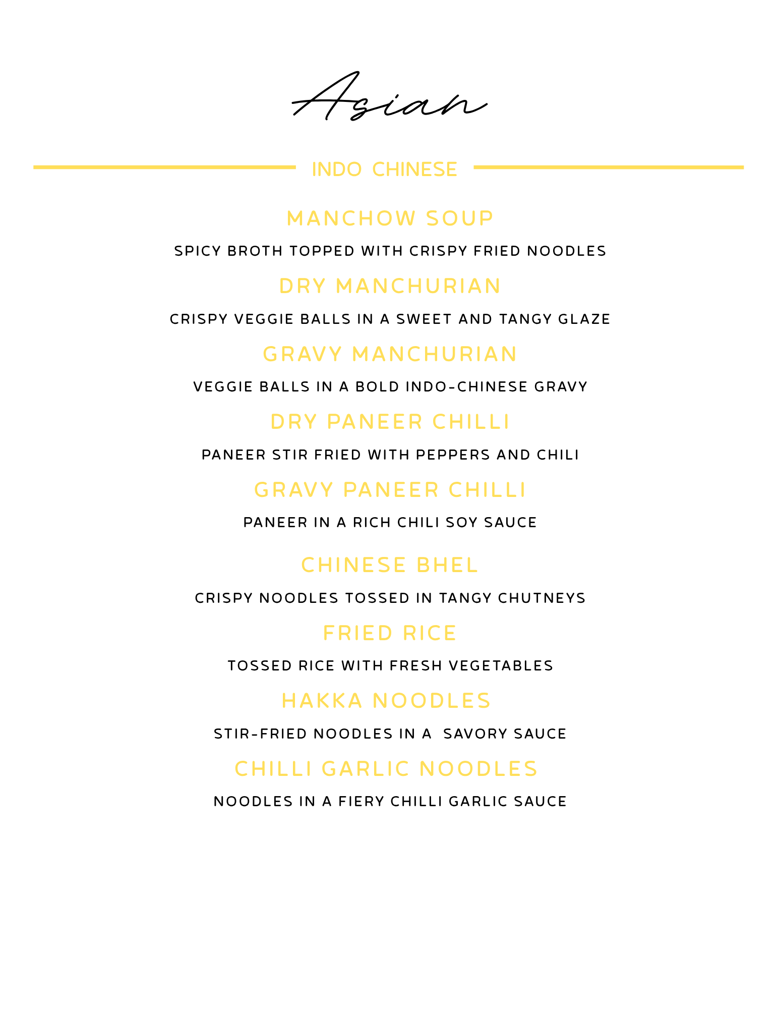 Asian Catering Menu